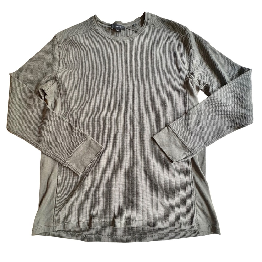 $155 VINCE Mens Olive Green Pima Cotton Waffle Knit Thermal Long Sleeve Shirt XL